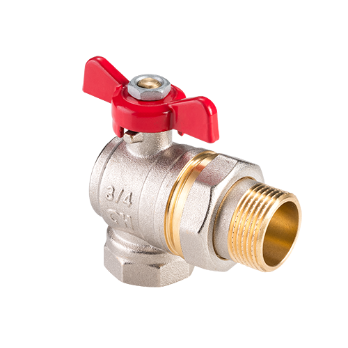 Кран шаровый угловой полнопроходной с полусгоном AquaHit 1/2" внутренняя-наружная, бабочка
